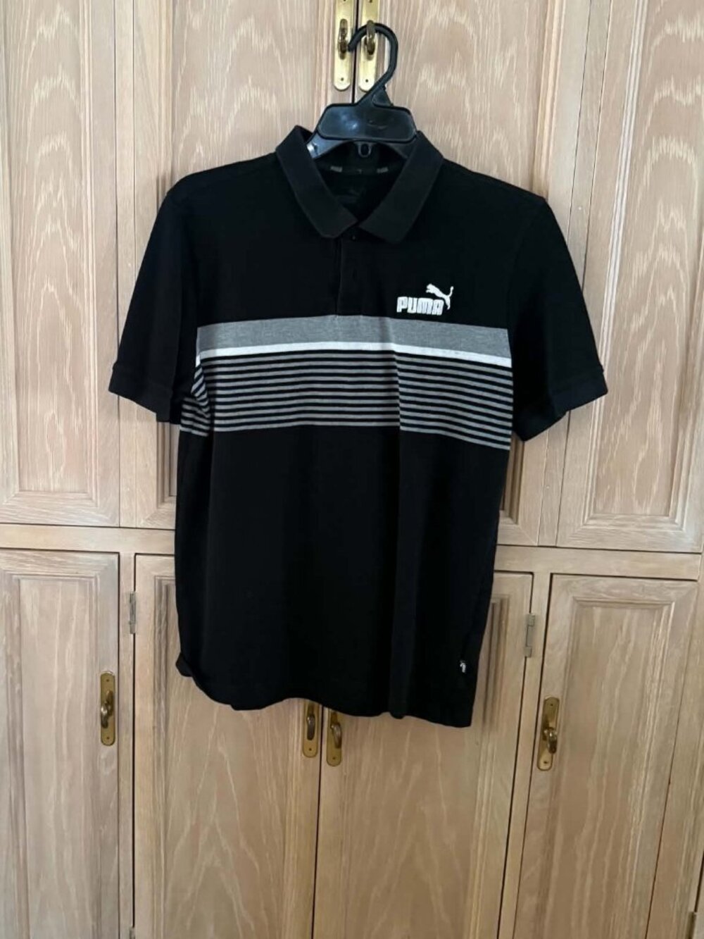 PUMA Men’s M Black 100% Cotton Stripe Polo Shirt NWOT